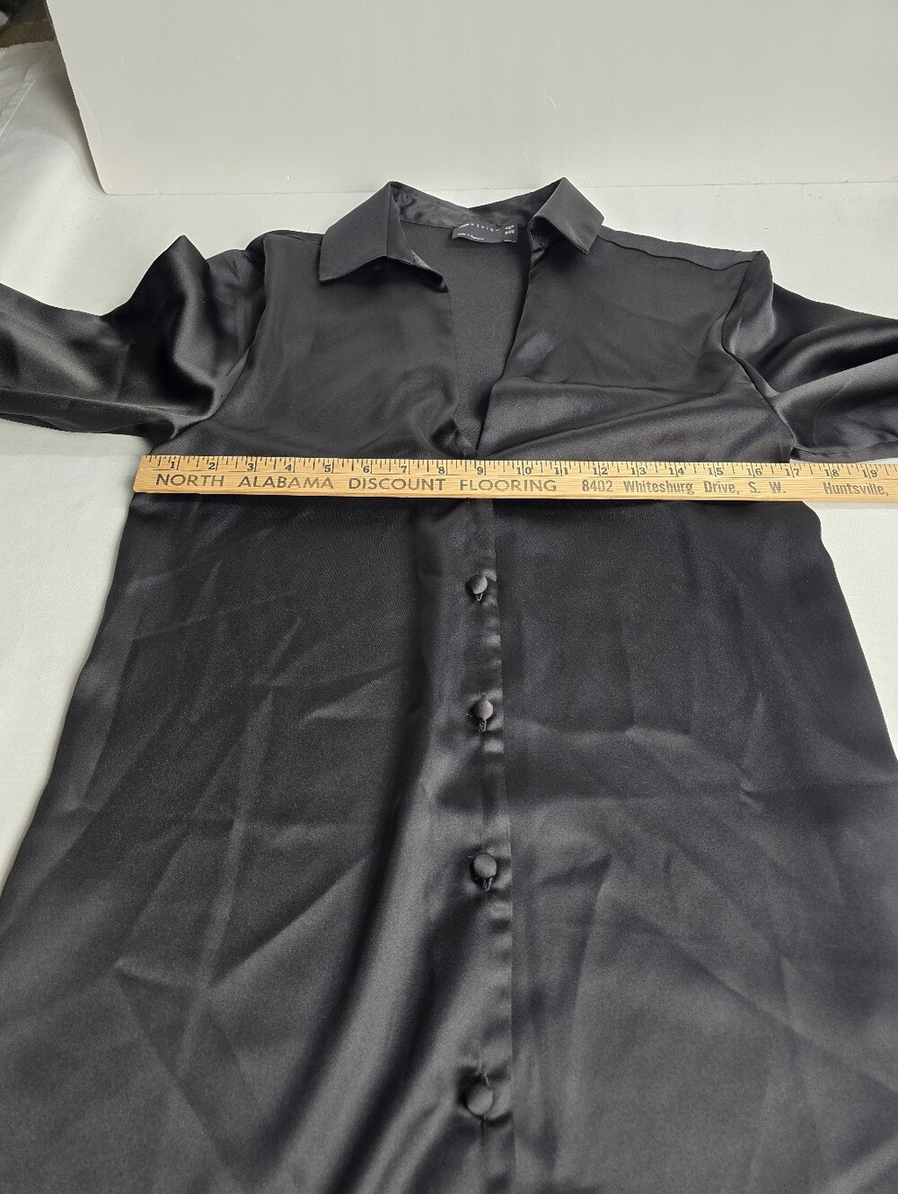 Asos Design Black Satin Shirt Dress Button Up Size 4 - Picture 3 of 5
